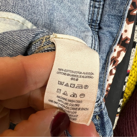 FREE PEOPLE Washed Denim Jacket with Heathered Gray Sleeves, XS - Picture 8 of 9